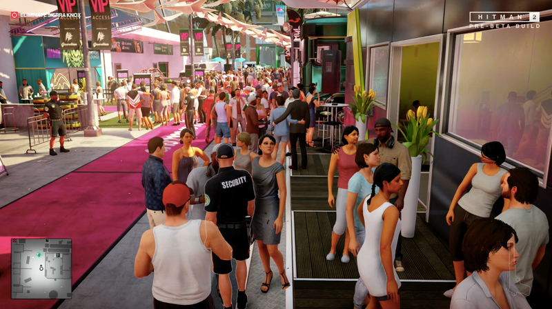 Hitman 2, captured from my playthrough of the game’s E3 demo. The developers point to the ability to hide in crowds as one of the new options available in the sequel.